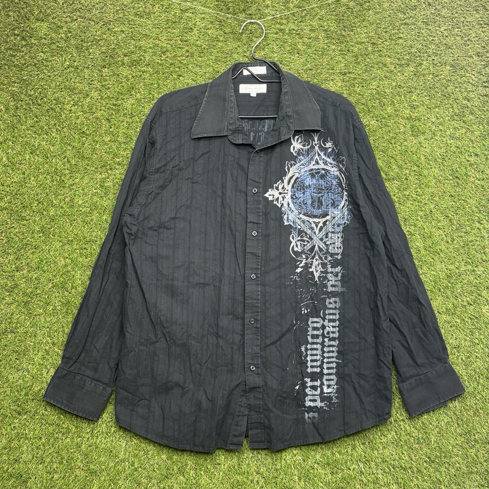 Vintage y2k Eighty Eight Shirt Mens XL Long Sleeve Black Button Up Grunge Tribal